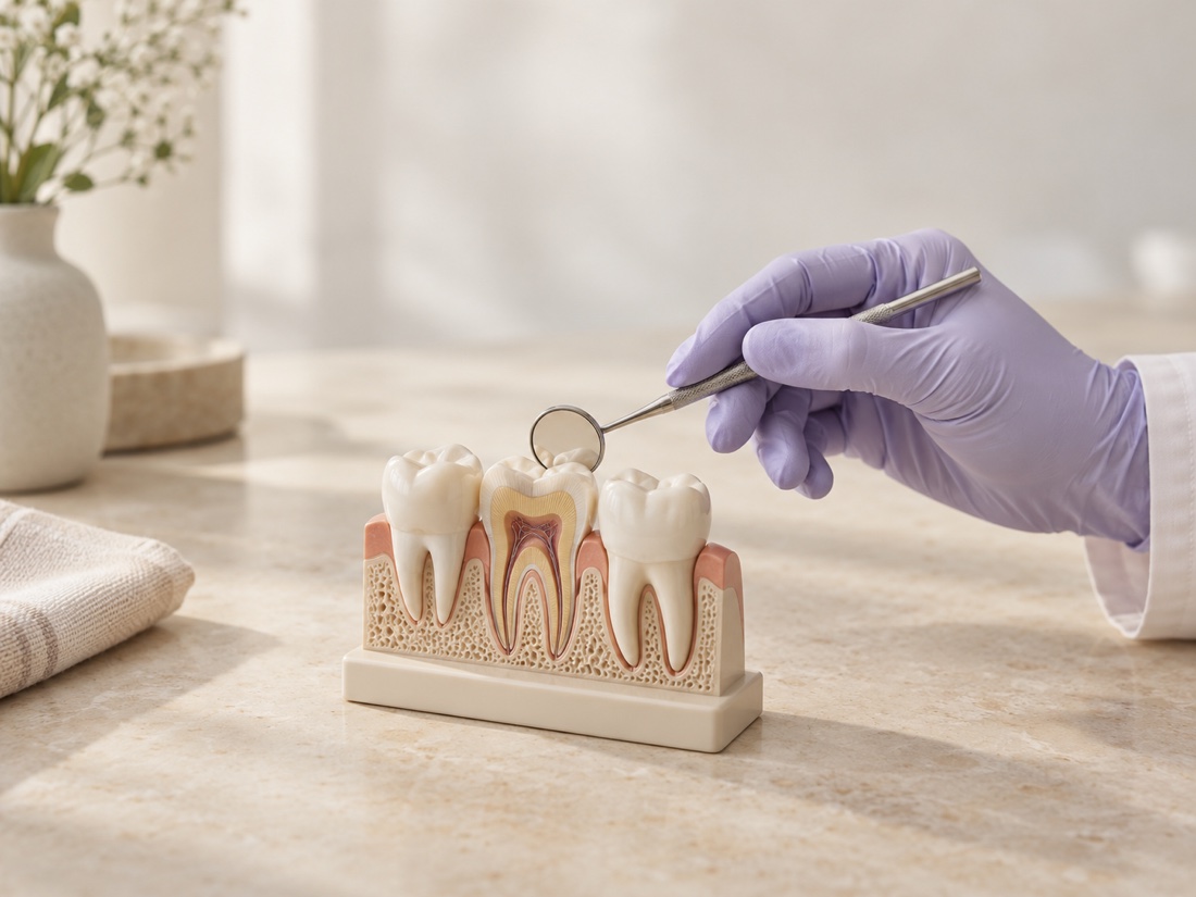 Explicație pe un model dentar — imagine ilustrativă
